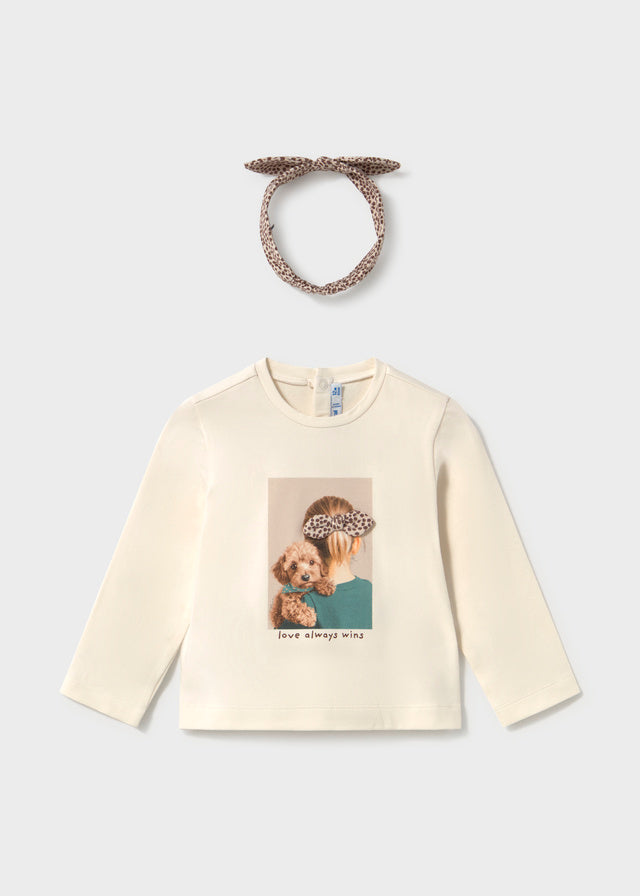 Camiseta de manga larga con diadema Mayoral para niña, modelo 2003, color Soja-090