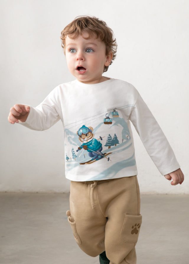 Camiseta manga larga paisaje niño, Mayoral, modelo 2017, en color Nata ártica