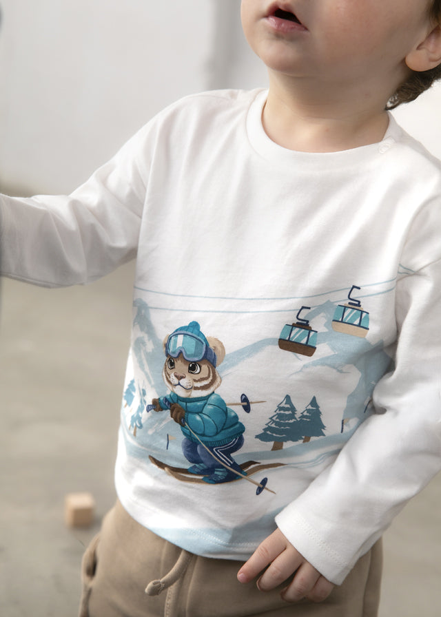 Camiseta manga larga paisaje niño, Mayoral, modelo 2017, en color Nata ártica