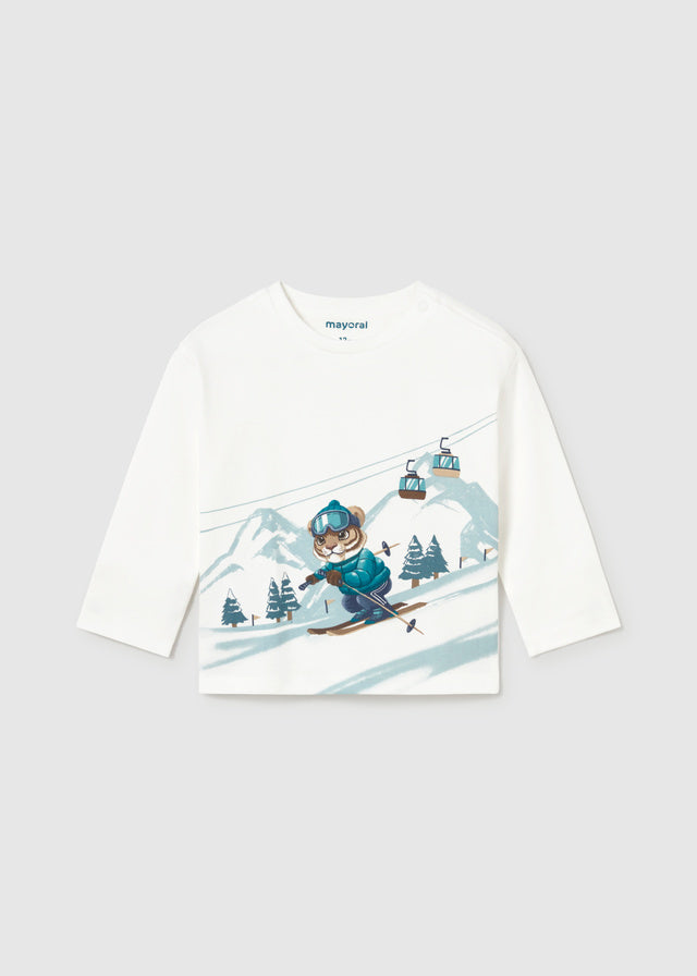 Camiseta manga larga paisaje niño, Mayoral, modelo 2017, en color Nata ártica