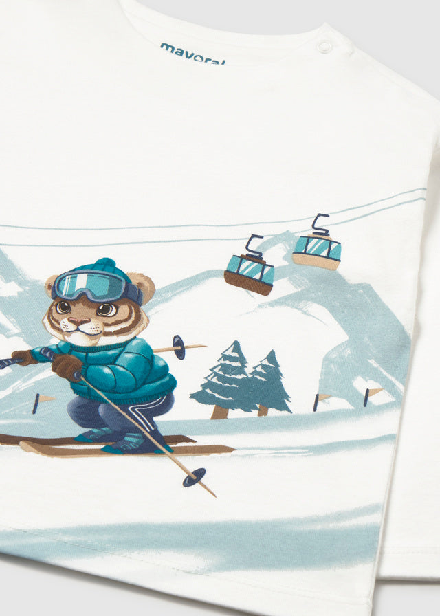 Camiseta manga larga paisaje niño, Mayoral, modelo 2017, en color Nata ártica