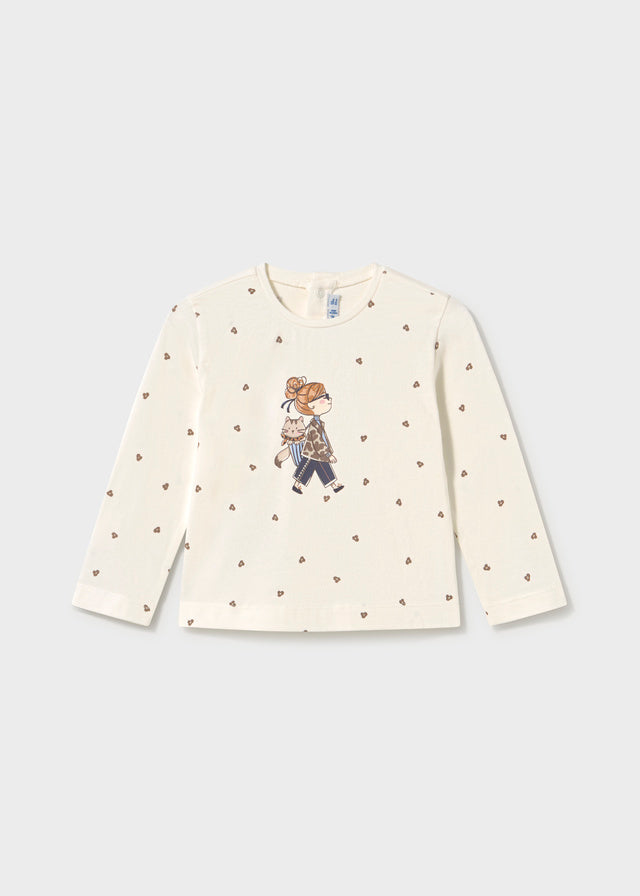 Camiseta de manga larga estampada Mayoral para niña, modelo 2086, color Crudo-095