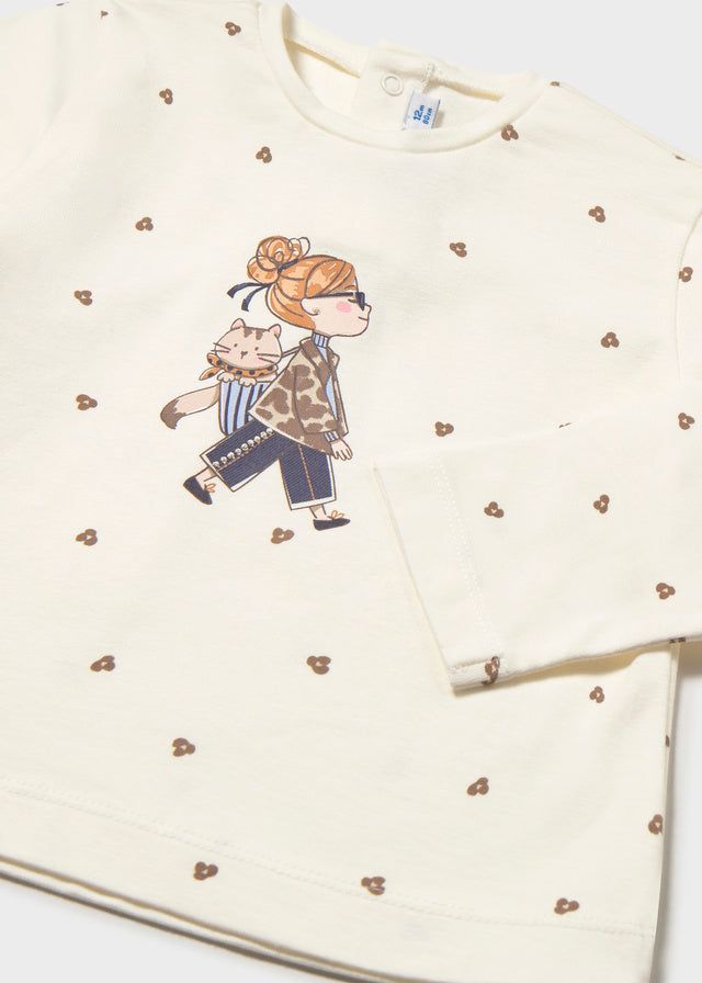 Camiseta de manga larga estampada Mayoral para niña, modelo 2086, color Crudo-095