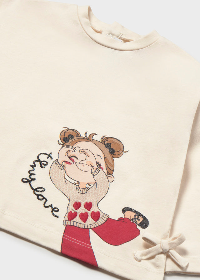 Camiseta de manga larga Mayoral para niña, modelo 2087, color Soja-010