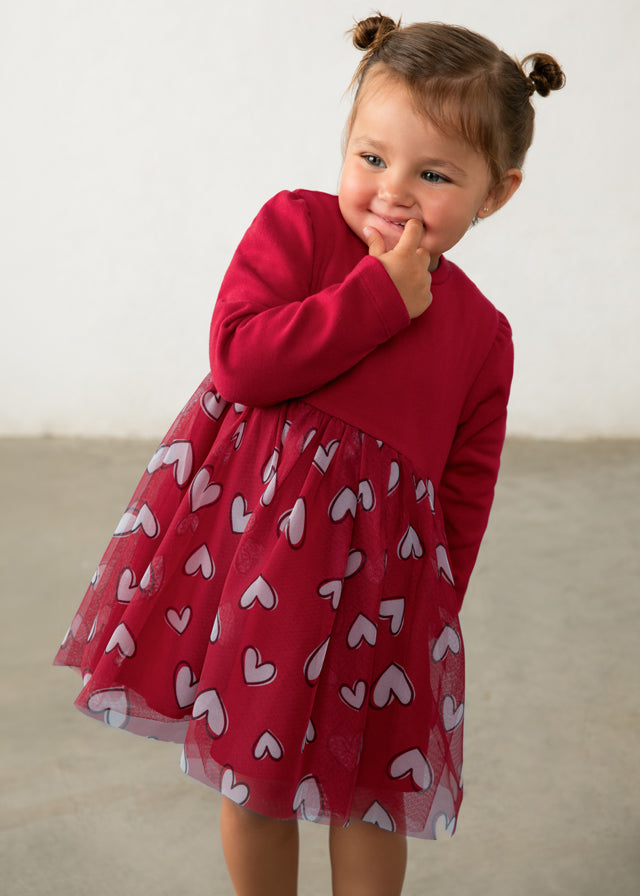 Vestido punto por metro y tul Mayoral para niña, modelo 2941, color Rojo-015