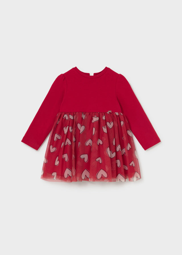Vestido punto por metro y tul Mayoral para niña, modelo 2941, color Rojo-015