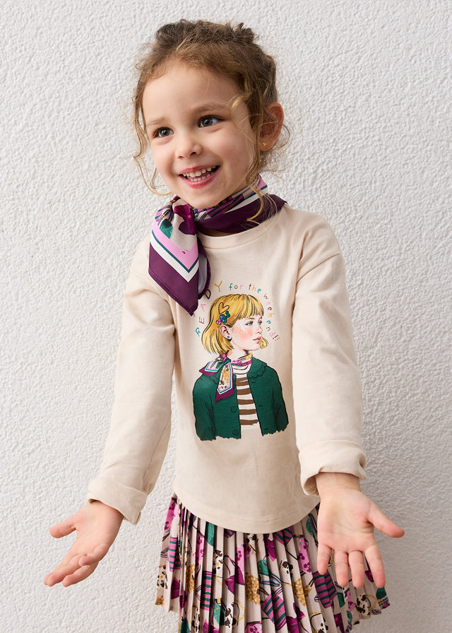 Camiseta manga larga pañuelo niña, Mayoral, modelo 4002, en color Tofu