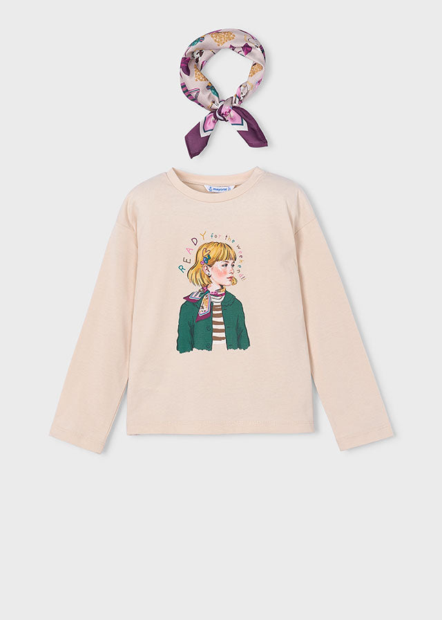 Camiseta manga larga pañuelo niña, Mayoral, modelo 4002, en color Tofu