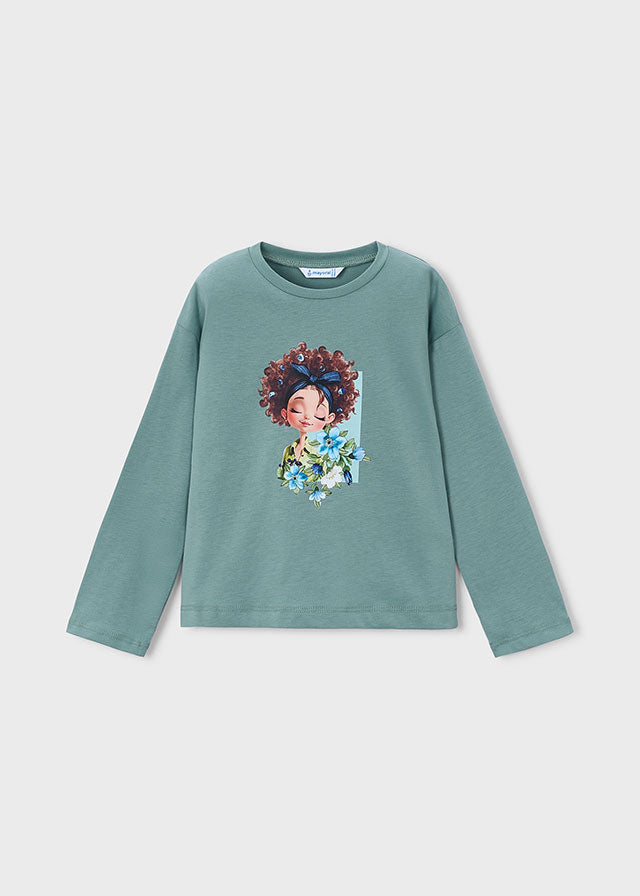 Camiseta manga larga niña, Mayoral, modelo 4003, en color Laurel