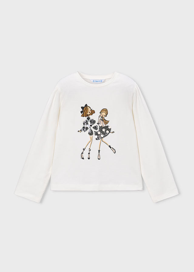 Camiseta manga larga vestir niña, Mayoral, modelo 4033, en color Crudo-negro