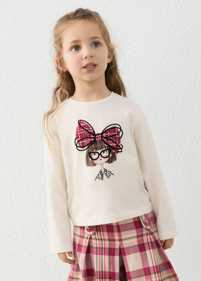 Camiseta manga larga vestir niña, Mayoral, modelo 4034, en color Crudo-rojo