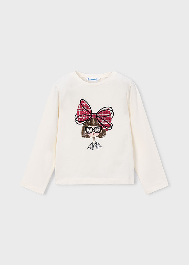 Camiseta manga larga vestir niña, Mayoral, modelo 4034, en color Crudo-rojo