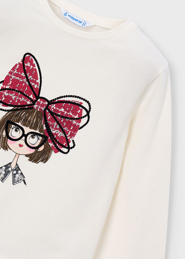 Camiseta manga larga vestir niña, Mayoral, modelo 4034, en color Crudo-rojo