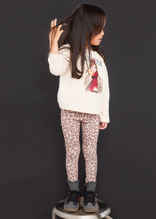 Conjunto leggings punto estampad niña, Mayoral, modelo 4734, en color Castaña