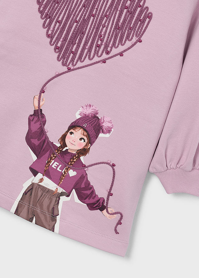 Vestido felpa serigrafia niña, Mayoral, modelo 4914, en color Malva