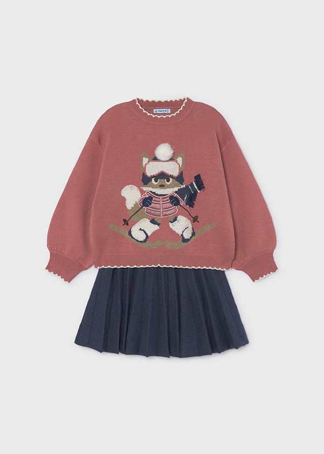 Conjunto falda tricot jacquard niña, Mayoral, modelo 4933, en color Rosaceo